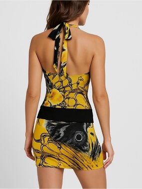 NWT Cache halter dress size S butterfly wing Yellow Black Vtg Y2k Deadstock $118